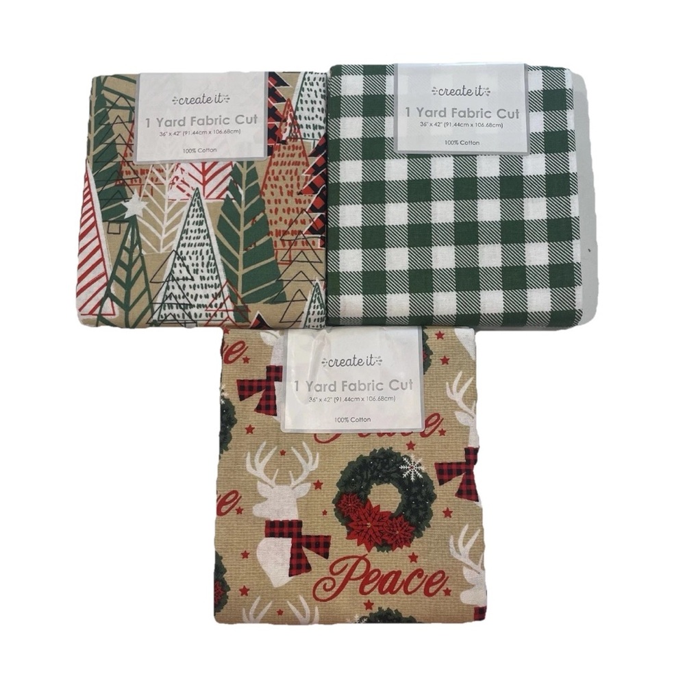 NWT Create It Holiday Print Fabric 1 Yard Gnome Peace Lodge Cut Christmas 36x42